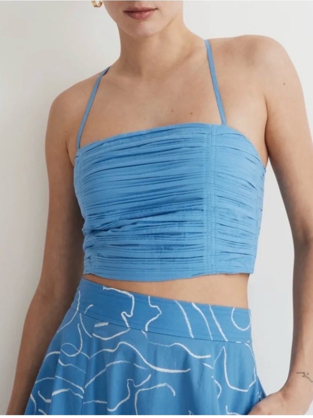 Madewell Blue Ruched Crop Top with Spaghetti Straps